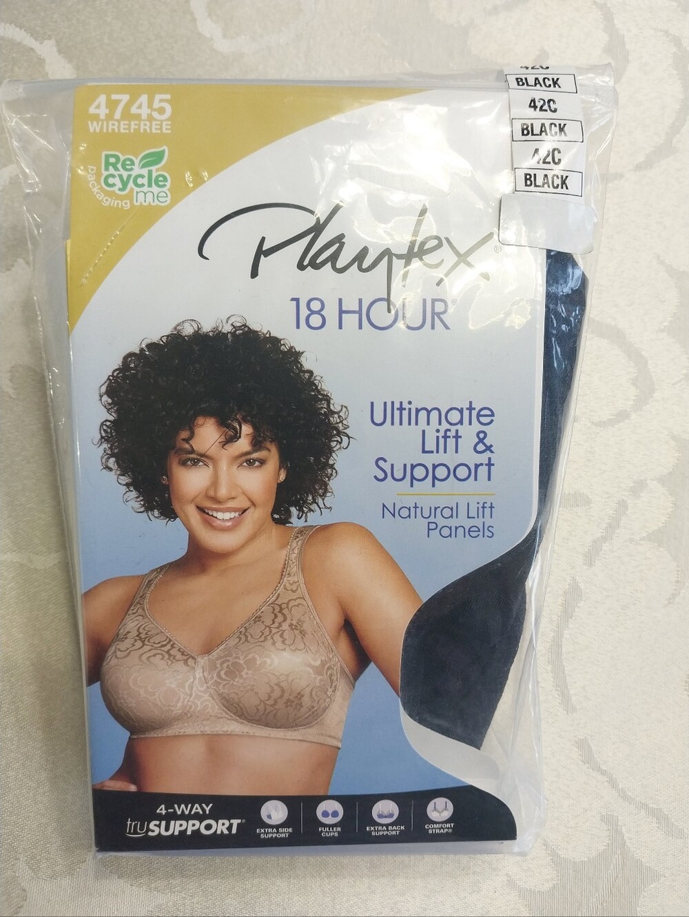 Playtex NWT 18 Hour Ultimate Lift & Support Bras Size 42C Black Wirefree $4745